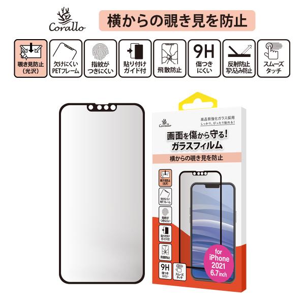iPhone13Pro Max フィルム 9H ガラス 指紋 気泡 防止 のぞき見防止 ガラスフィル...