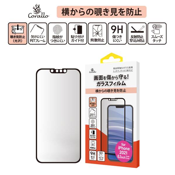 iPhone13 iPhone13Pro フィルム 9H ガラス 指紋 気泡 のぞき見防止 ガラスフ...