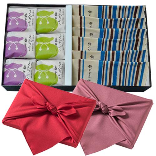 ふるや古賀音庵 餅のどら焼き6個 きんちゃく最中 小倉 胡麻各6個 風呂敷包み 結婚内祝い 出産内祝...