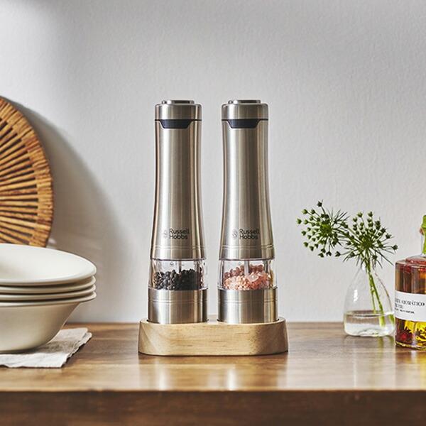 Russell Hobbs ラッセルホブス 電動ミル ソルト&amp;ペッパー ウッドスタンド セット［79...