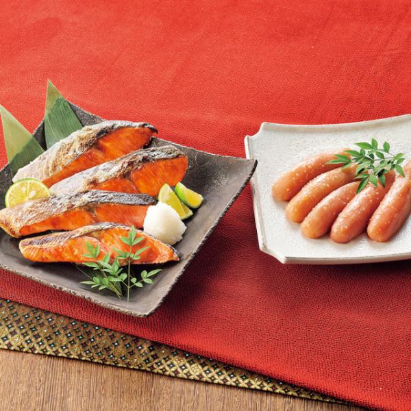 やまや無着色辛子明太子・紅鮭セット / グルメ めんたいこ 紅鮭(べにざけ) 冷凍 福岡 博多 海鮮...