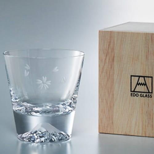 田島窯 江戸硝子 富士山 ロックグラス 桜切子 木箱入 お返し ギフト お返し 冬ギフト