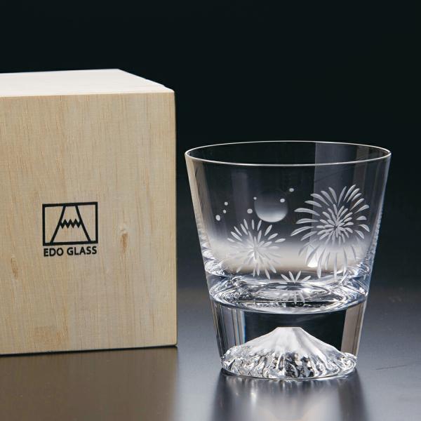 田島窯 江戸硝子 富士山 ロックグラス 月と花火（木箱入） お返し ギフト プレゼント 誕生日 ガラ...