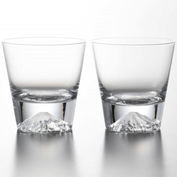 田島窯 江戸硝子 富士山 ロックグラス2個セット（木箱入） ギフトセット プレゼント お返し 内祝い...