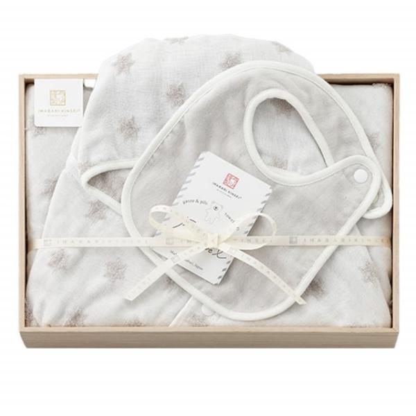 今治謹製 ファーストタオル 木箱入り ギフトセット（バスポンチョ1枚、スタイ1枚）FS7780 グレ...
