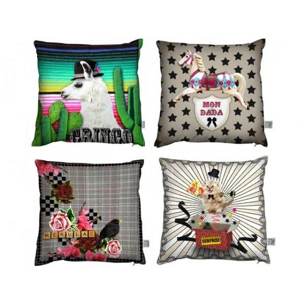 レッセルーシーフェール カラフルプリントのクッション Lサイズ ねこ/DADA他 インナー付 インテ...