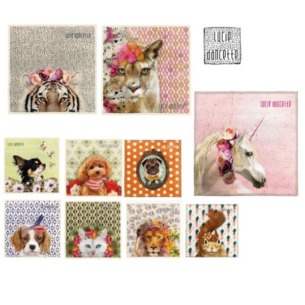 ハンドタオル 縁あり リュシーダンセット ハンカチ マイクロファイバー 速乾 日本製 トラ  ねこ ...