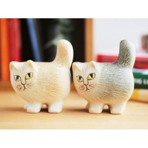 リサラーソン モア ミニ ブラウン/グレー/ホワイト 猫の置物 MOA 陶器