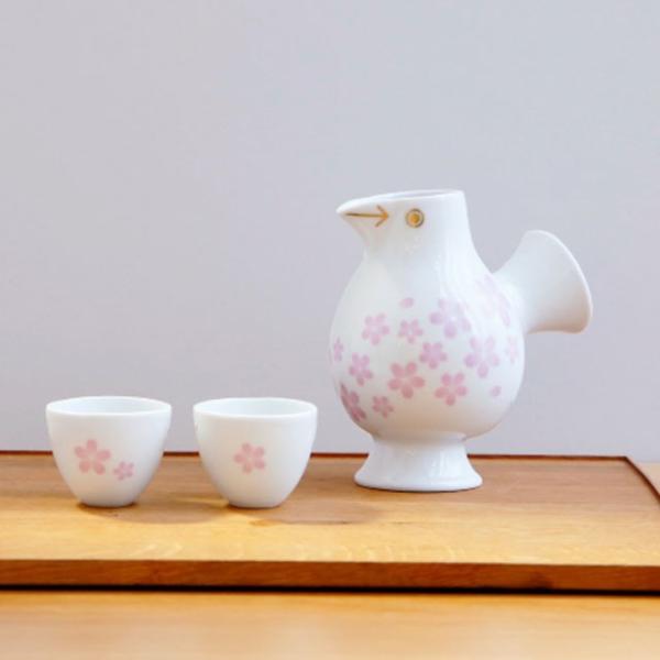 リサラーソン おさけとり さくら ピンク 鳥の形の徳利とお猪口のセット 置物 波佐見焼  陶器製 l...
