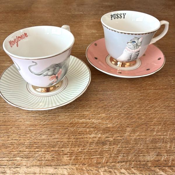 イヴォンヌエレン ティーカップ＆ソーサー キャット/エレファント コーヒーカップ 猫 ねこ 象  Y...