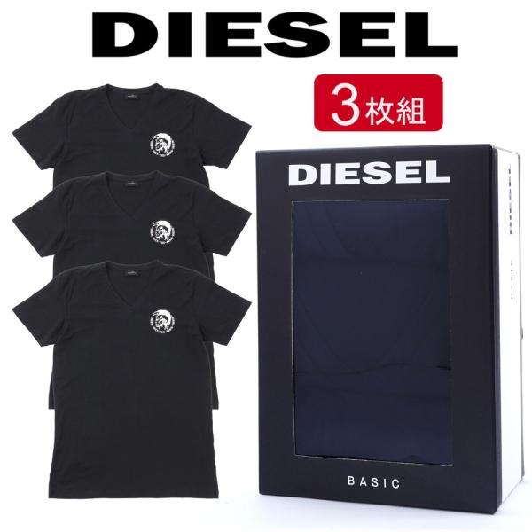 ディーゼル メンズ Tシャツ Vネック ブラック 3枚組 DIESEL 00SHGU 0TANL 9...