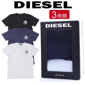 ディーゼル メンズ Tシャツ 半袖 Vネック ブラック ホワイト ネイビー 3枚組 DIESEL 00SHGU 0TANL E5347｜concerto
