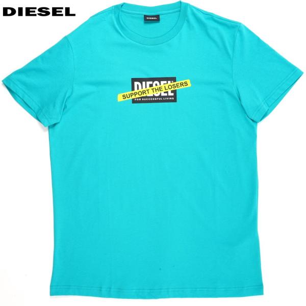 ディーゼル 半袖Tシャツ メンズ ブルーグリーン ロゴ DIESEL A01769 0HAYU 5I...