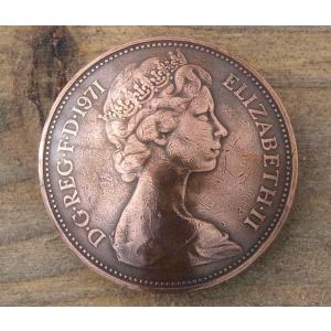 コンチョ　ボタン　本物コイン使用　イギリス　2ペンス　エリザベス2世　直径約25mm　sizeb　人物　コインコンチョ　ネジ式コンチョ　パーツ｜concho