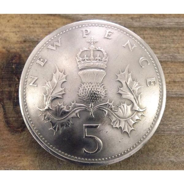 コンチョ　ボタン　本物コイン使用　イギリス　5ペンス　アザミ　直径約23mm　sizeb　植物　コイ...