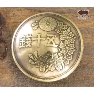 コンチョ　ボタン　本物コイン使用　日本古銭　小型50銭黄銅貨　桜面　直径約18mm　sizea　植物　和柄　コインコンチョ　ネジ式コンチョ　パーツ｜concho