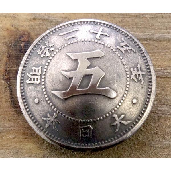 コンチョ　ボタン　本物コイン使用　日本古銭　菊五銭白銅貨　五面　直径約20mm　sizea　moti...