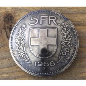 コンチョ　ボタン　本物コイン使用　スイス　5フラン　盾　直径約30mm　sizec　motifsc　コインコンチョ　ネジ式コンチョ　パーツ｜concho
