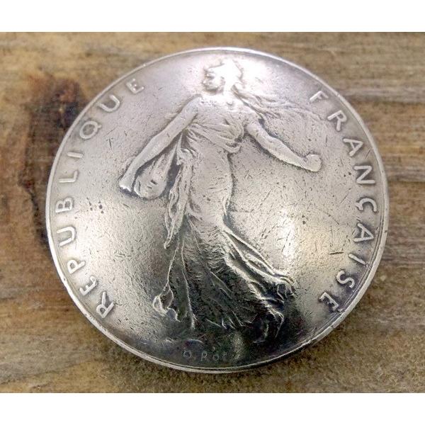 コンチョ　ボタン　本物コイン使用　フランス　1フラン　種を蒔く人　直径約23mm　sizeb　人物　...