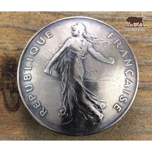 コンチョ　ボタン　本物コイン使用　フランス　5フラン　種を蒔く人　直径約28mm　sizec　人物　...