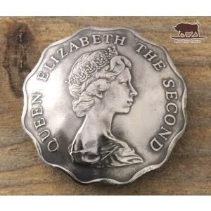 コンチョ ボタン 本物コイン使用 香港 1ドル エリザベス2世 直径約30mm
