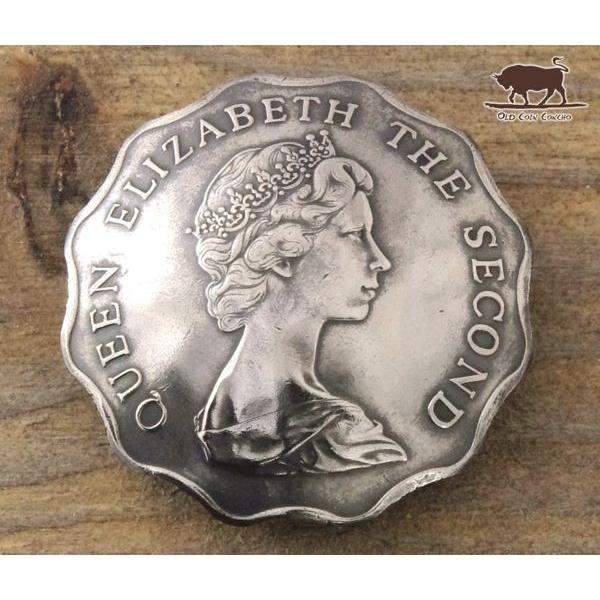 コンチョ　ボタン　本物コイン使用　香港　2ドル　エリザベス2世　直径約27mm　sizec　人物　コ...