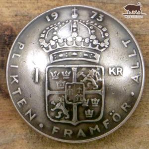 コンチョ　ボタン　本物コイン使用　スウェーデン　1クローナ A　盾　直径約24mm　sizeb　motifsc　コインコンチョ　ネジ式コンチョ　パーツ
