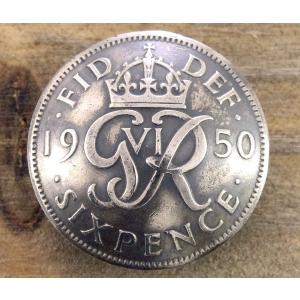 コンチョ　ボタン　本物コイン使用　イギリス　6ペンス B　王冠　直径約19mm　sizea　motifsc　コインコンチョ　ネジ式コンチョ　パーツ｜concho