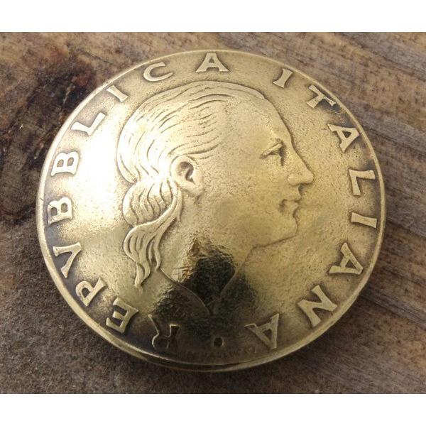 コンチョ　ボタン　本物コイン使用　イタリア　200リラ　頭像　直径約23mm　sizeb　人物　コイ...