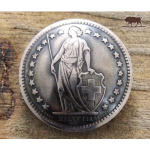 コンチョ　ボタン　本物コイン使用　スイス　1/2フラン　ヘルベティア　立像　直径約18mm　sizea　人物　コインコンチョ　ネジ式コンチョ　パーツ｜concho
