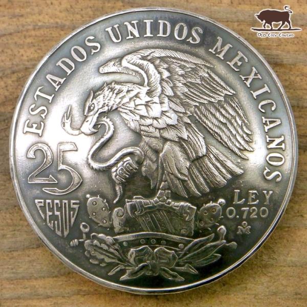 コンチョ　ボタン　本物コイン使用　メキシコ　25ペソ 銀貨 シルバー　イーグル　直径約37mm　si...
