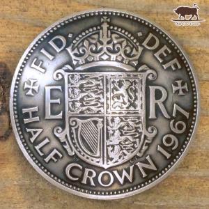 コンチョ　ボタン　本物コイン使用　イギリス　ハーフクラウン　A　盾　直径約31.5mm　sized　motifsc　コインコンチョ　ネジ式コンチョ　パーツ｜concho