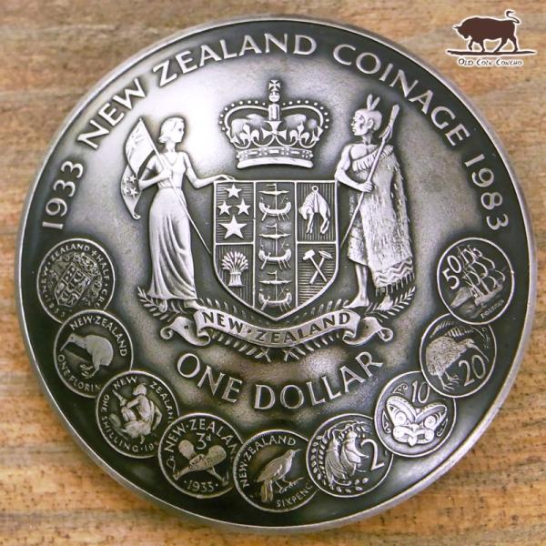 コンチョ　ボタン　本物コイン使用　ニュージーランド　1ドル　歴代コイン　1983年　直径約38mm　...