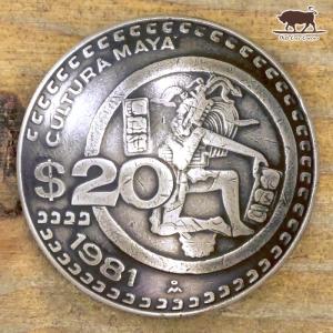 コンチョ　ボタン　本物コイン使用　メキシコ　20ペソ　マヤの球技者　直径約31mm　sized　motifetc　コインコンチョ　ネジ式コンチョ　パーツ｜concho