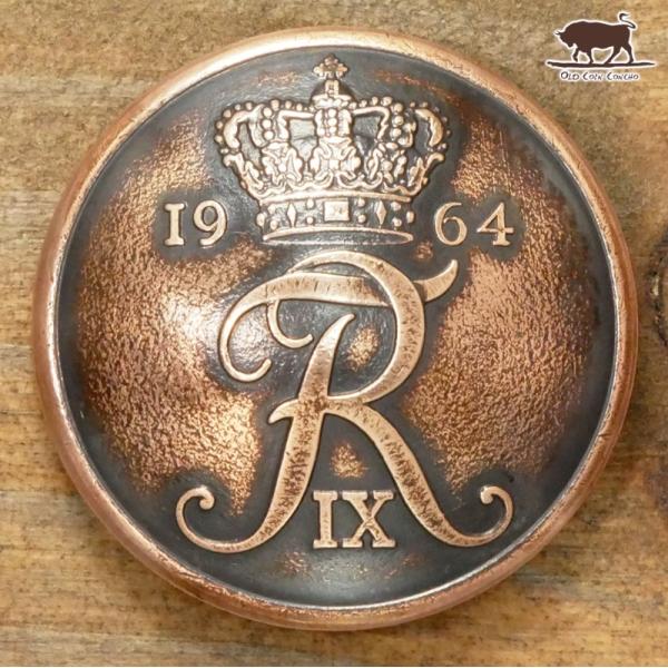 コンチョ　ボタン　本物コイン使用　デンマーク　5オーレ　R　王冠　直径約23.5mm　sizeb　m...