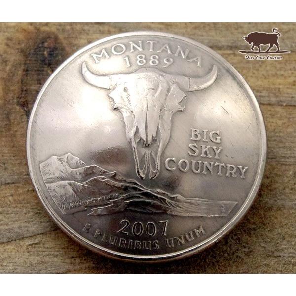 コンチョ　ボタン　本物コイン使用　アメリカ　25セント　50州　モンタナ　バイソンの骨　23mm　s...
