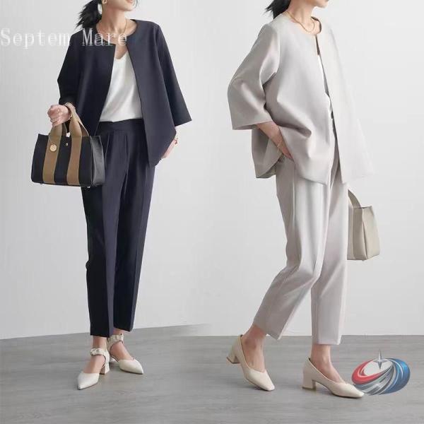 パンツスーツ レディース セットアップ 入学式 卒業式 母 ママ 服 黒 コーデ 体型カバー フォー...