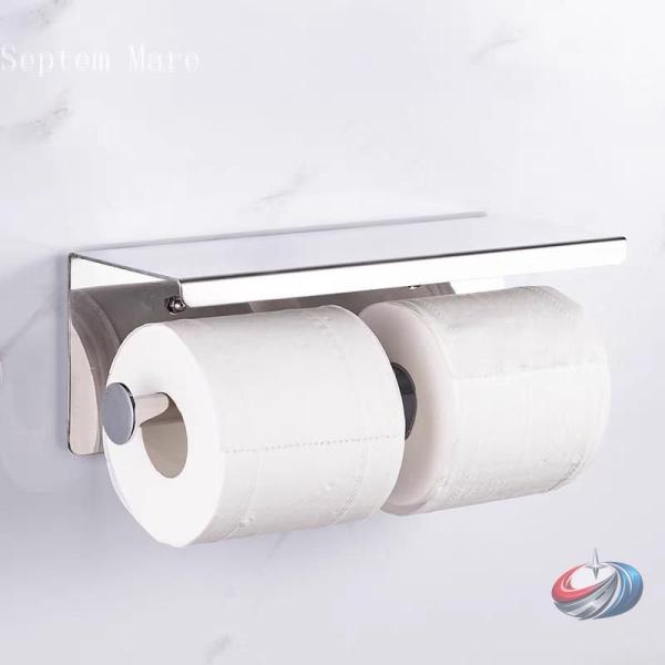 トイレットペーパーホルダー紙巻器おしゃれ黒棚付き2連予備ダブル穴あけ不要シングル株式会社錦壁掛けメタ...