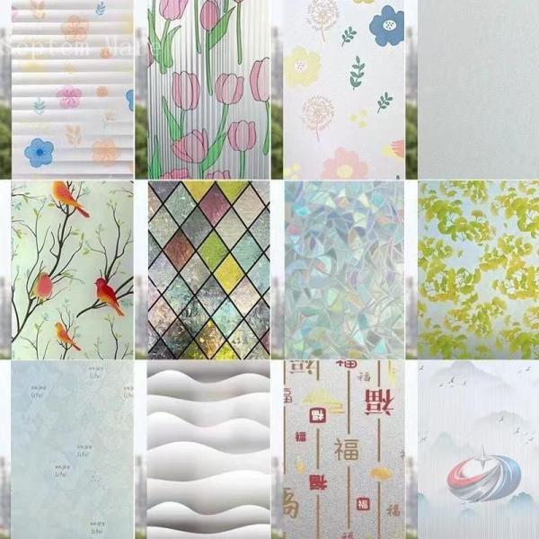 ガラスフィルム 窓用 断熱シート レトロ柄 目隠しシート 水で貼る 窓用 ステンドグラス 接着剤必要...