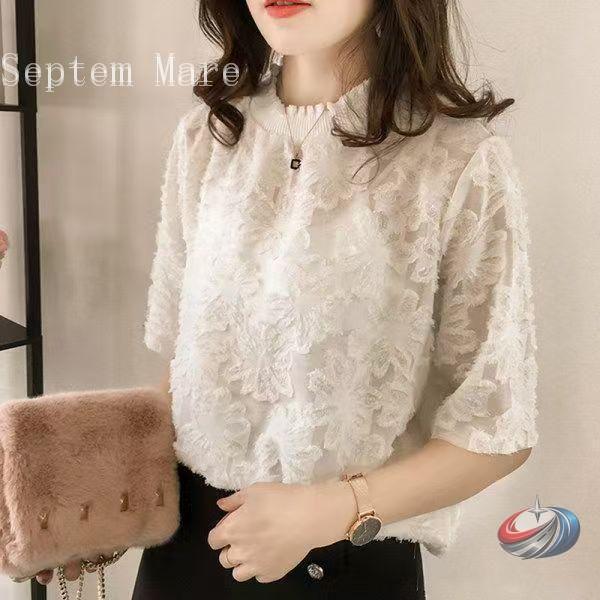 Tシャツ 総レース レディース トップス ブラウス 半袖 透け感 シアー 花柄 カットソー ハイネッ...