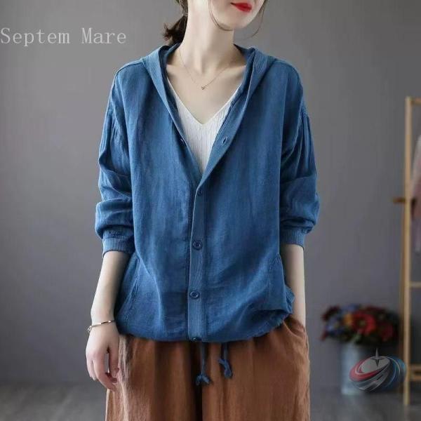 パーカー レディース 春 夏 秋 リネン フード付き 長袖 カーディガン 綿麻 トップス 着心地 ゆ...