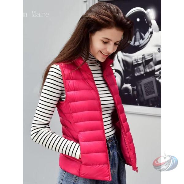 ダウンベスト レディース 立ち襟 超軽量 インナーダウン ゾンチー 秋冬春に重ね着しやすく、収納袋付...