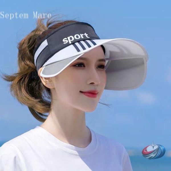 ]サンバイザーレディース女性用帽子キャップつば広バイカラー配色ロゴ紐付きおしゃれ日よけ株式会社錦紫外...
