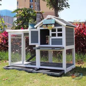 屋外ウサギケージ 木製 鶏小屋 バニーケージ 二層 換気ドア トレイ付き ゾンチー ハムスターや猫にも使いやすい広々とした屋外用飼育ハウス