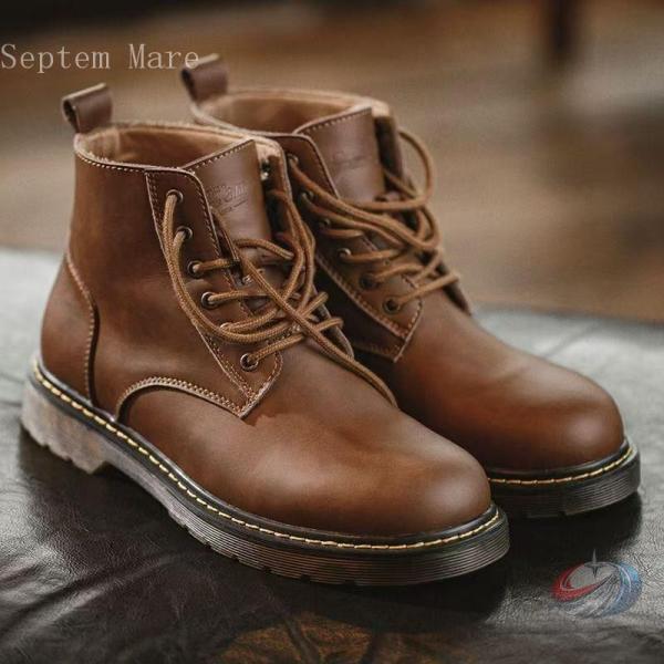 メンズワークブーツ、二層牛革アンクルブーツ、滑り止め、冬靴、防水、滑り止め、バイクに乗るのに適してい...