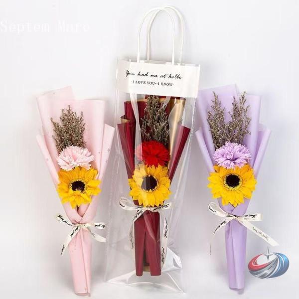 ソープフラワー ブーケ 母の日 カーネーション フレグランス 花束 2輪 ひまわり 枯れない花 造花...