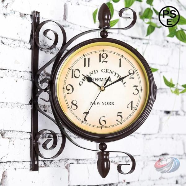 両面壁掛け時計、ダブルフェイスクロックブラック電動式電波錦低騷音ヴィンテージ装飾屋外ガーデンクロック...