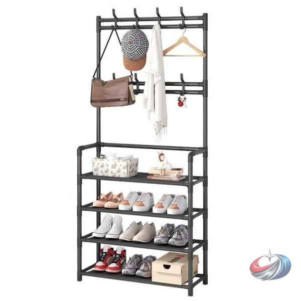 フック付き シューズラック 4段 60cm ハンガー ラック 玄関 靴 棚 帽子 カギ 収納 スリム...