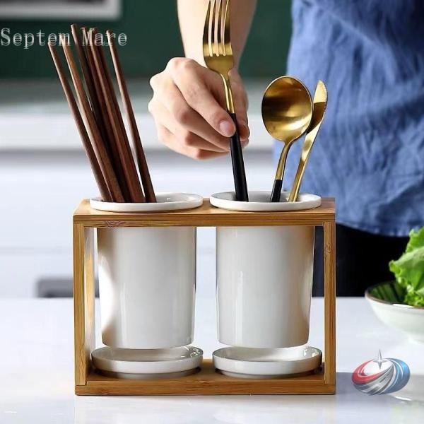 箸立て カトラリースタンド 水切り 2個一体型 ハートの透かし入り おしゃれ キッチンツールスタンド...