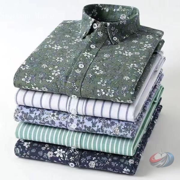 ボタンダウンシャツ メンズ 長袖 花柄シャツ カジュアルシャツ 無地 2タイプ ビジネス 春 秋 ボ...